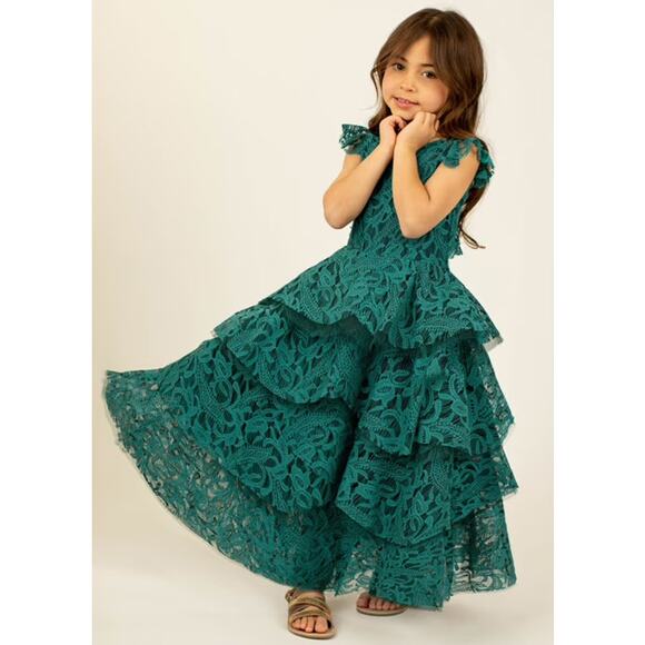 mia joy dress Shona eye closure Flutter sleeves Deep v back Back tie Invisible zipper at center back Embroidered appliques Short length lining 100% Polyester Hand wash only Joyfolie Mia Joy Emma Maxine